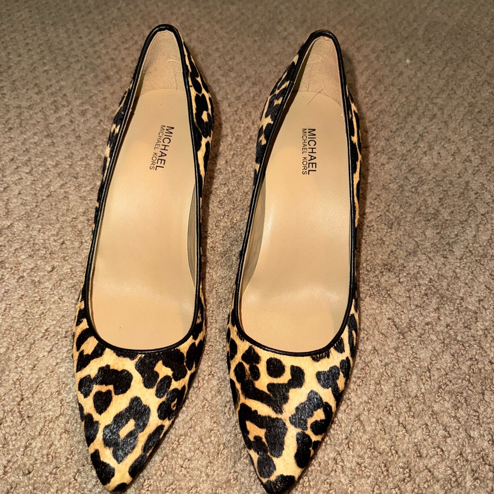 Michael Kors Animal Print Heels - Black and Tan